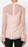 Sheer Sequin-Trim Ruffle Blouse