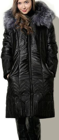Padded Silver-Fox-Fur-Hooded Coat