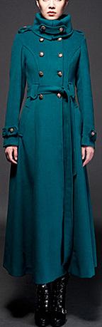 Double-Breasted Long Cashmere Coat, Turquoise/Blue