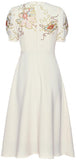 Floral-Embroidered Midi Dress, Cream