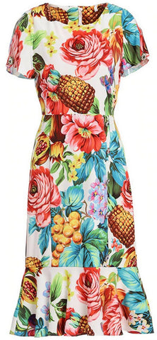 Floral and Pineapple Print Dress
