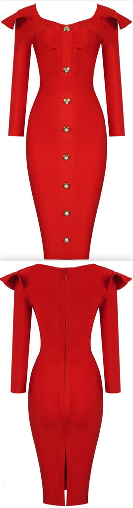 Flutter Long Sleeve Fitted Button-Down Dress