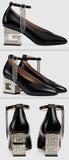 Mid-Heel Pump with Crystal G Heel, Black | DESIGNER INSPIRED FASHIONS