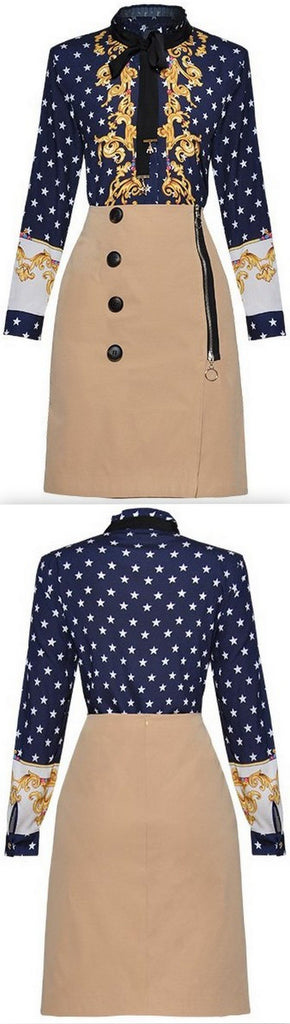 Printed Blouse and Button with Zip Embellished Mini Skirt