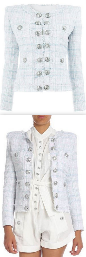 Blue, Pink and White Tweed Jacket
