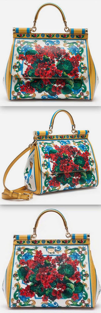 Sicily Floral Bag in Printed Dauphine Leather