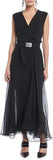 Sleeveless Belted Wrap Dress with Chiffon Bottom