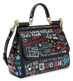 Medium Sicily Graffiti Print Leather Satchel