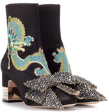 Dragon Satin Mid-Heel Ankle-Boot, Black