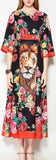 Floral & Lion Printed Midi Dress