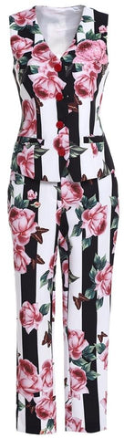 Floral & Striped Vest & Copped Pant Set