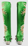 Dragon Satin Mid-Heel Knee Boot, Green