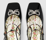 T-strap Leather Pump with Pearls - White or Black