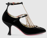 T-strap Leather Pump with Pearls - White or Black