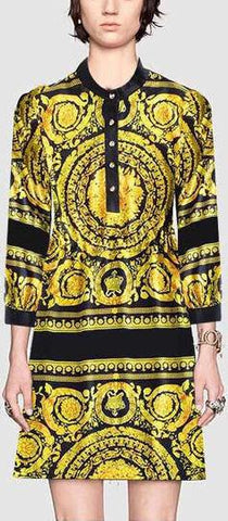 Baroque Print Silk Mini Dress
