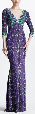 Snake Print V-Neck Jersey Silk Gown-Violet - DESIGNER INSPIRED FASHIONS