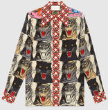 Tiger Face Print Silk Shirt