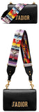 J'adior Flap Bag in Black Leather with Multi-Coloured Strap