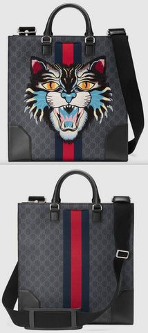 GG Supreme Tote with Embroidered Angry Cat
