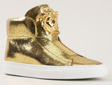 Medusa-Head Laceless Hi-Top Leather Sneakers in Gold - DESIGNER INSPIRED FASHIONS