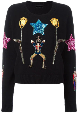 'Wonderland' Appliqué Jumper/Sweater-Black - DESIGNER INSPIRED FASHIONS