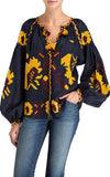 Embroidered Linen Blouse, Dark Blue