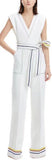 Strip-Contrast Belted Jumpsuit
