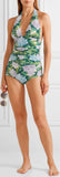 Ruched Hydrangea Printed Halterneck Swimsuit