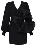Black Bow-Embellished Mini Dress