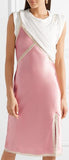Layered Lace-Trimmed Satin and Jersey Dress