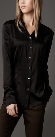 Slim-Fit Satin Shirt, Black