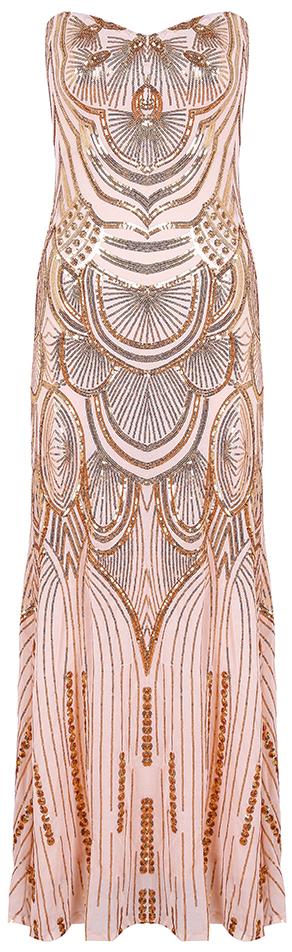 Sequin-Embellished Strapless Maxi Dress