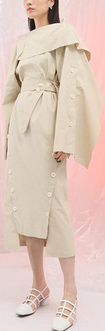 Button-Embellished Backless Dress- Apricot or Black