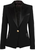Black Satin-Trim Blazer
