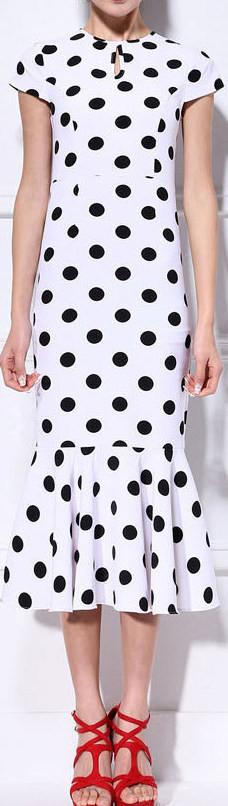 Polka Dot Fluted-Hem Midi Dress - DESIGNER INSPIRED FASHIONS