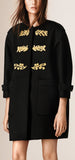 Black Regimental Collarless Wool Coat - DESIGNER INSPIRED FASHIONS