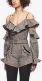 Check Off Shoulder Frill Top &  Check Double Zip Shorts