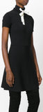 Black Ribbed Knit Cady Dress with Tie-Neck