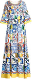 Majolica Tile Print Maxi Dress | DESIGNER INSPIRED FASHIONS