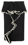 Pearl-Embellished Black Ruffle Skirt