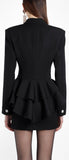 Black Ruffle Double-Breasted Blazer