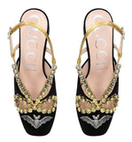 Velvet Pump with Bat and Crystals, Black