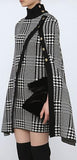 Houndstooth High-Neck Cape-Dress
