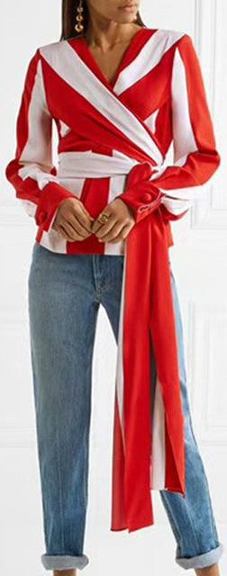 Wrap-Effect Striped Top