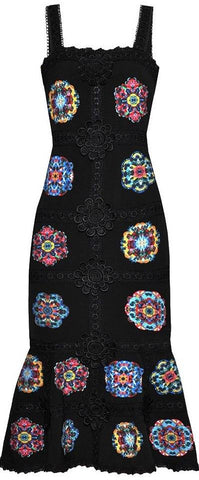 Embroidered Flared Midi Dress - Black or White | DESIGNER INSPIRED FASHIONS