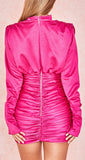 Draped Ruched Satin Mini Dress, Hot Pink