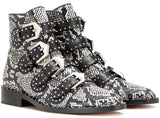 Snakeskin Effect Embellished Leather Boots - DESIGNER INSPIRED FASHIONS