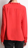 Red Silk Blouse with Ruffle Collar & Bow Tie