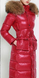 Paneled Puffer Coat with Removable Fur, Red