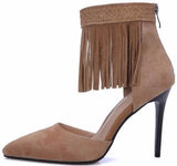 Suede Fringed-Ankle Pumps in Black or Tan - DESIGNER INSPIRED FASHIONS